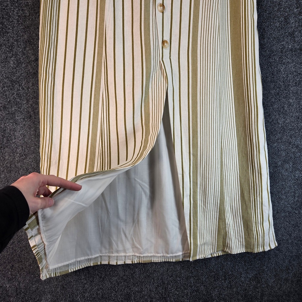 Coastal Linen Midi Skirt Striped Button Front Slit Summer Beachy Lightweight Lg - Picture 9 of 16